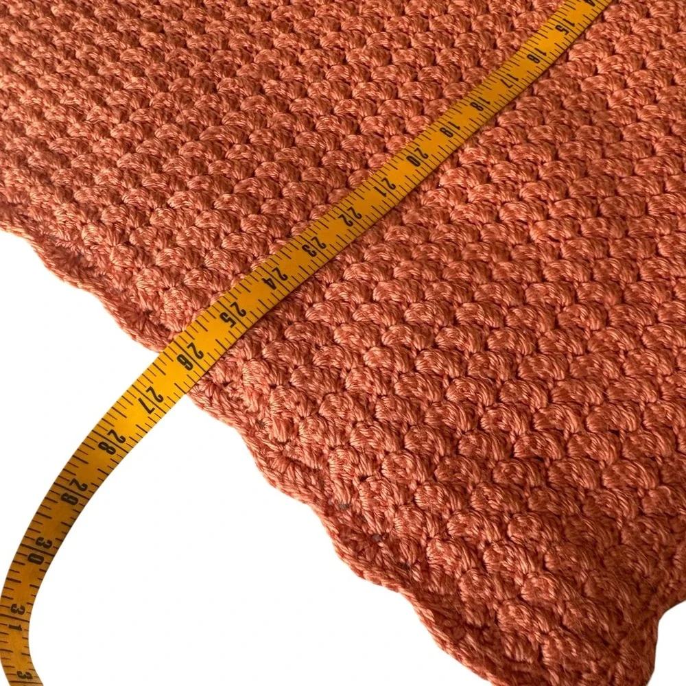 Handmade Crochet Baby Blanket Terracotta Coral Scalloped Popcorn Stitch 29x24